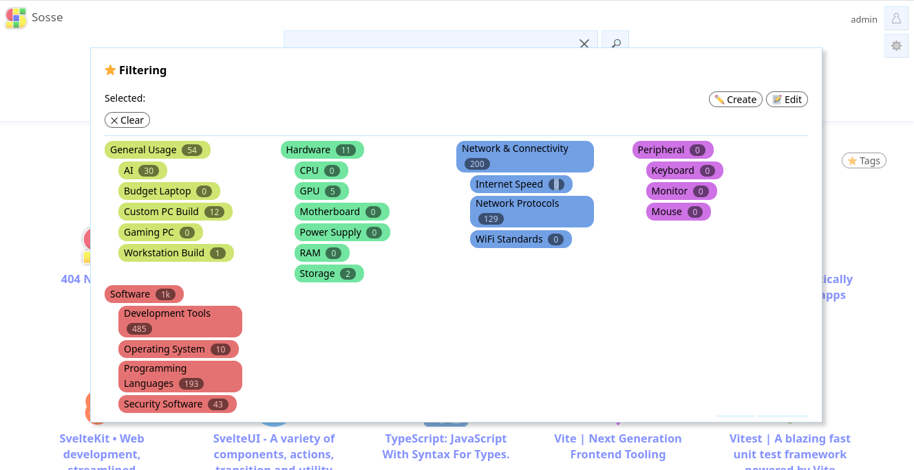 Screenshot of the tagging system
